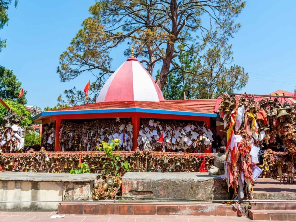 wide view of chitai golu devta temple almora uttarakhand with bells