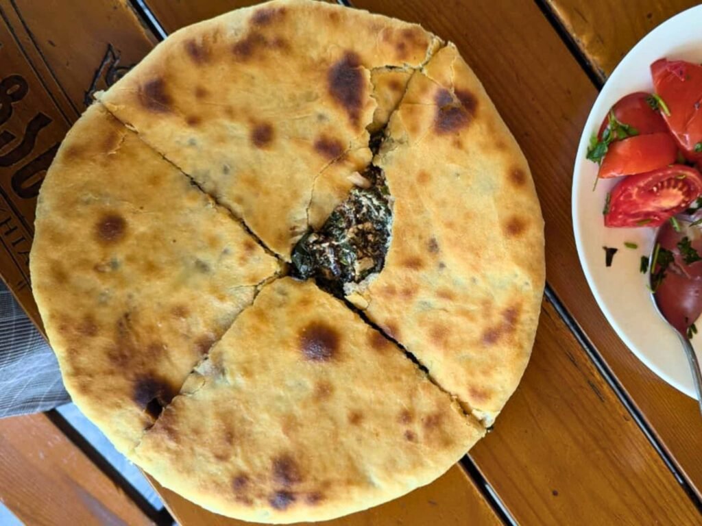 Spinach and cheese Khachapuri in Georgian cuisine