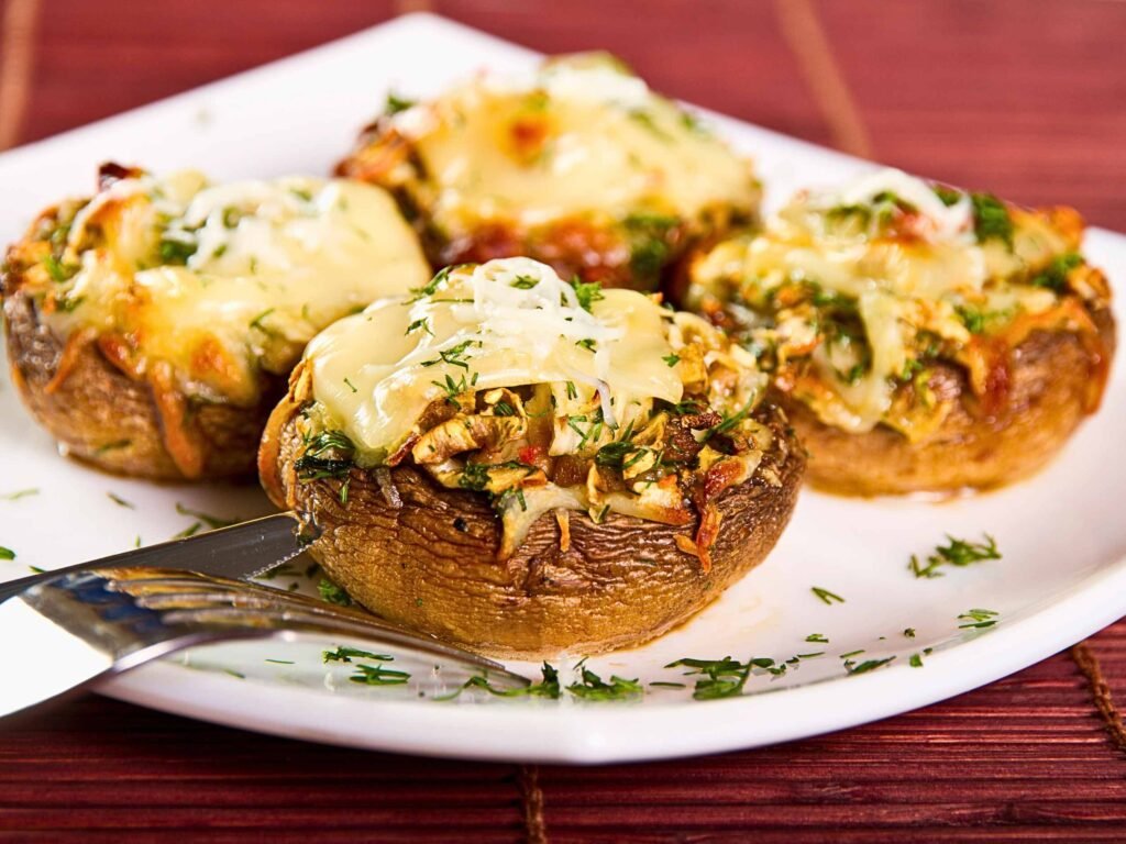 Cheese-stuffed mushrooms in pan - authentic georgian cuisine