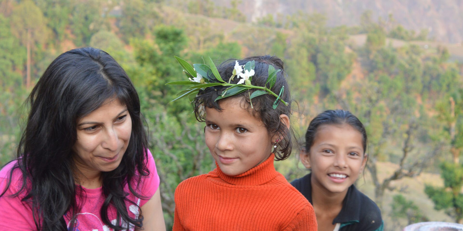 Girls in himalayan village with Chandni from Transforming Travels