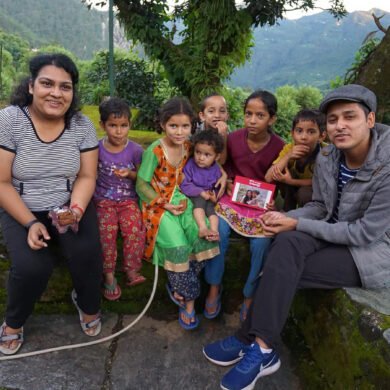 interacting with village kids