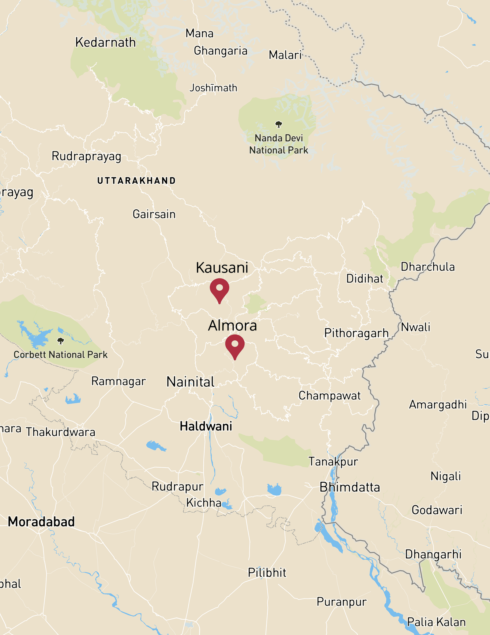 Kausani & Almora Map