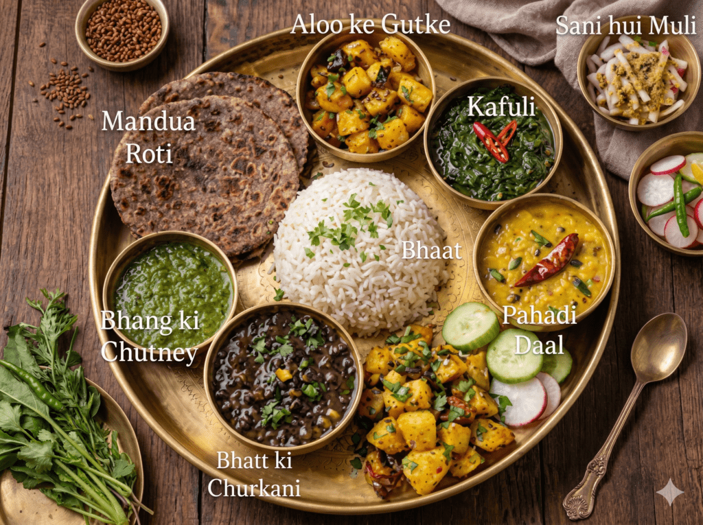 Kumaoni food ingredients: mandua, bhatt, and jakhya used in Almora traditional cooking which is also good apart from bal mithai.