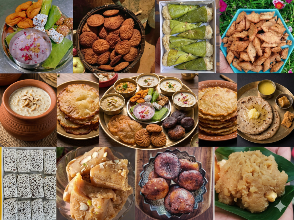A collage of various traditional Uttarakhandi sweets and desserts.